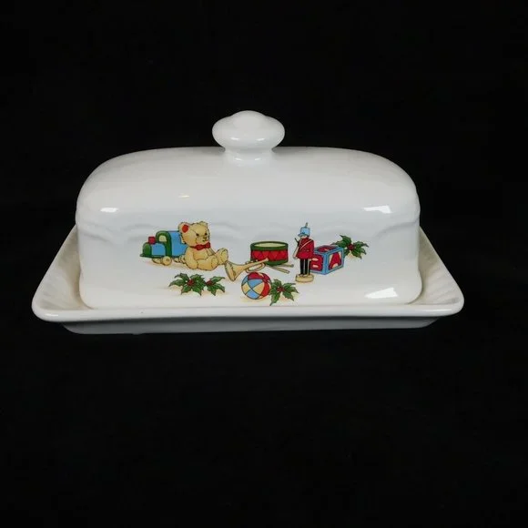 Christmas Butter Dish Covered W/Underplate Ceramic Walmart Brand Toys Image Box - Picture 2 of 10